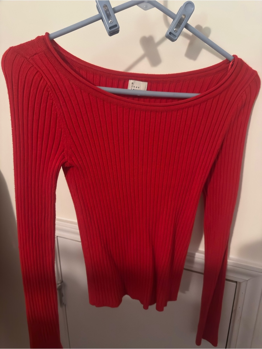 A New Day Red Ribbed Long-Sleeve Women's Sweater - Classic Boatneck